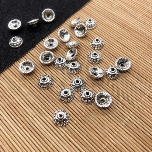 20Pcs Bead End Caps Findings Round Shape Silver Color 9x9x4mm, Charms for Jewelry Making, Handmade DIY Bracelet Accessories