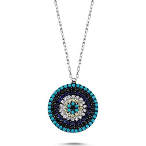 KUTAYDAN Zircon Cubic Zirconia Round Society Eye Pendant 925 Sterling Silver