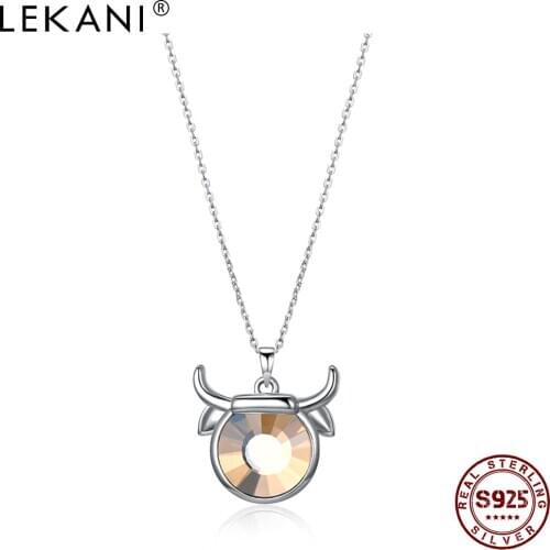 LEKANI Sterling Silver Necklace For Women Pensonality Fashion Style Taurus Zodiac Crystal Chain Pendent Necklaces Party Jewelry