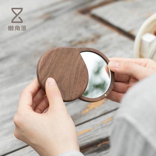 Walnut wood mirror small mirror hand held mirror brief design portable