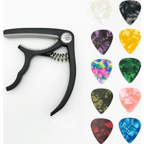 SLOZZ Guitar Pick and Capo for Acoustic Electric Guitarra Mediator Accessories 0.46 0.71 0.96 mm Thickness - 10 Picks + 1 Capo