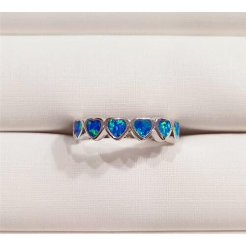 Cute Female White Blue Fire Opal Heart Ring Fashion silver color Jewelry Vintage Wedding Engagement Rings For Women