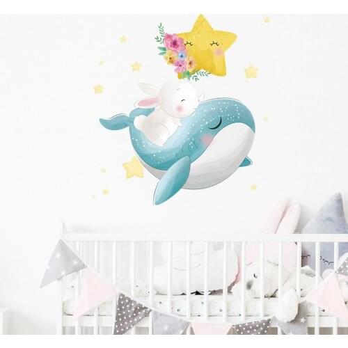 Cartoon whale bunny Wall Sticker for child kids room home decoration wallpaper bedroom decor mural Cute animals nursery stickers