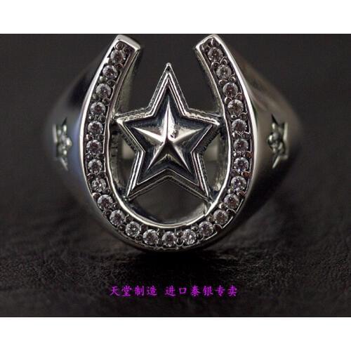 Thailand, jewelry Mens rings Lucky Five-Star Horseshoe 925 Silver Ring