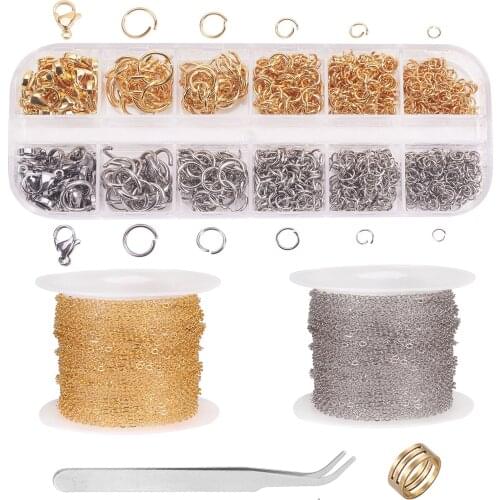 10mm Stainless Steel Jump Rings Open Split Ring Kits With Lobster Claw Clasps Cable Chains Tweezers for DIY Jewelry Making Set