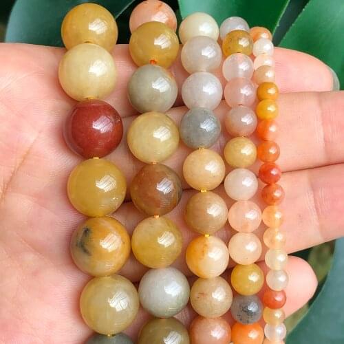 Natural Stone Genuine Golden Silk Jades Chalcedony Round Loose Beads for Jewelry Making Needlework Design DIY Bracelet 1 Strand