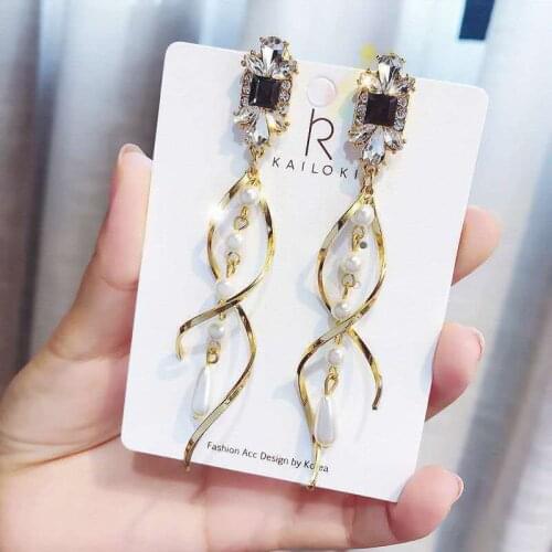 New style Rhine stonepearl long tasseled Earrings fashionable personality Earrings female Earrings Pendant