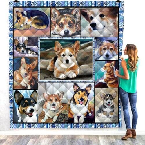 Animal Corgi Dog Print Comforter Cute Puppy Dog Bedding Queen Size Blankets for Bed Soft Reversible Quilt Bedspread Home Decor