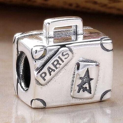 Original Vintage Suitcase Silver Travel Charm Fit 925 Sterling Silver Bead Charm Bracelet Bangle Diy Jewelry