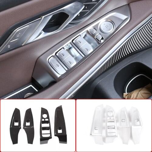 Car Glass Lift Switch Panel Sequins Inner Armrest Decorative Frame For BMW 3 Series G20 G28 2020-2021 Carbon Fiber Car Accessory