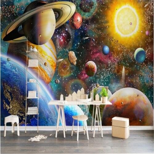 Custom Wallpaper for Kids Room Space Universe Childrens Room Bedroom Background Mural Papel De Parede Wall Papers Home Decor