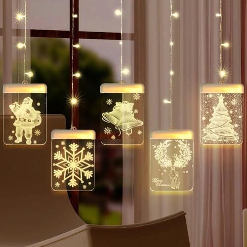 QIFU Elk Snowman Christmas Curtain Light Christmas Decor For Home 2020 Navidad Noel Cristmas Ornaments Xmas Gifts Happy New Year