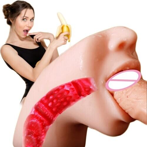 Realistic 3D Deep Throat Mouth Male Masturbator Soft Tongue Oral Masturbation Aircraft Cup Vagina Pussy Pocket Sex Toys For Men