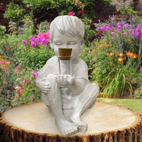 Garden Ornaments A Kid With Solar Fireflies Garden Statue-garden Decoration Garden Ornaments Home Decoration Accessories