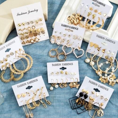 X&P Earrings Set Fashion Vintage Pearl Earring For Women Elegant Jewelry 2021 Geometric Round Pearl Dangle Drop Earrings Female