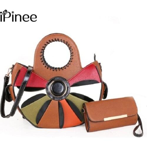 IPinee Women Handbags and Purse 2pcs Bag Set Female Shoulder Crossbody Bag Colorful Patchwork Luxury PU Leather Hand Bag