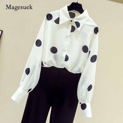 Polka Dot Loose Slim Fit Korean Style Shirt Chiffon Shirt Womens Long Sleeve Shirt Autumn New Elegant OL Blouse Blusas 11145