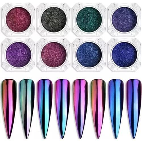 0.2g/Box Chameleonic Mirror Nail Glitters Powder Auroras Effect Shiny Nail Art Super Bright and Colorful Nail Mirror Powder