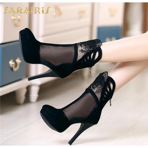 SARAIRIS Platform Women Summer Boots Woman Sexy Thin High Heels Casual Black Ankle Boots womens Shoes Woman