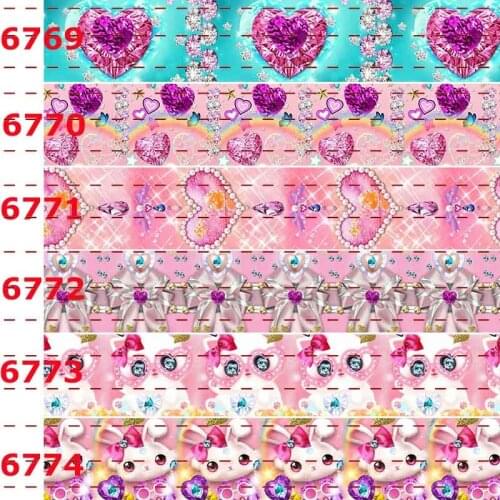 10yards -different sizes -crystal heart ribbon cartoon pattern printed Grosgrain ribbon