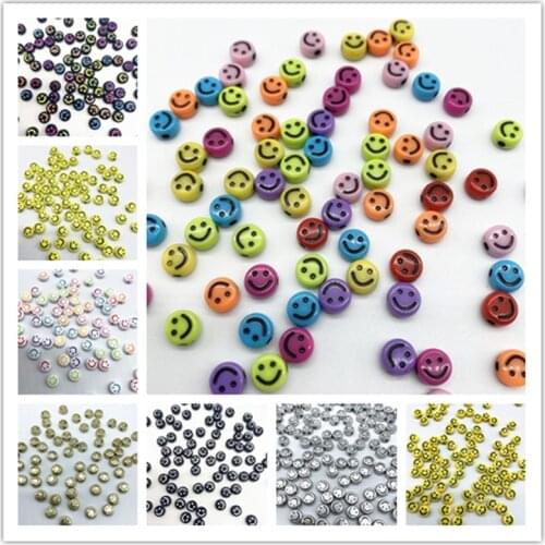 100pcs 7x4mm Smiling Face Round Flat Charms Acrylic Beads Loose Spacer Beads for Jewelry Makeing DIY Clothing Accessories