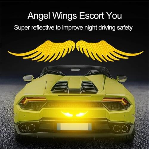 2 Pcs Safety Warning Reflective Car Sticker Angel Wings Reflective Warning Sign Funny Decal Sticker Motorbike Reflective Sticker