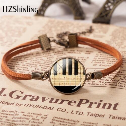 2020 Music Pendant -Clef Tune Art Glass Round Leather Bracelet Music Note Bracelet Fashion Jewelry Glass Dome Gift