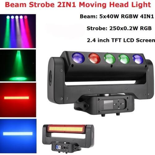 300W LED Lyre Moving Head Litght 5X40W RGBW Beam + 250X0.2W RGB Strobe Stage Lighting For Dj Disco Night Club Light Party Laser