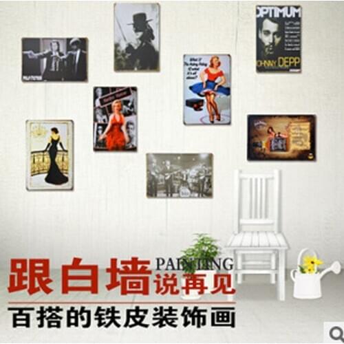 American Retro Tin painting creative bar decorative painting the living room sofa background wall decorations hanging wall decor