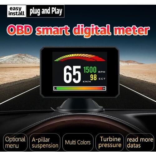 P16 HUD Head Up Display Car Water Temperature Digital Display Fuel Consumption HUD Display Speed Projector OBD Gauge