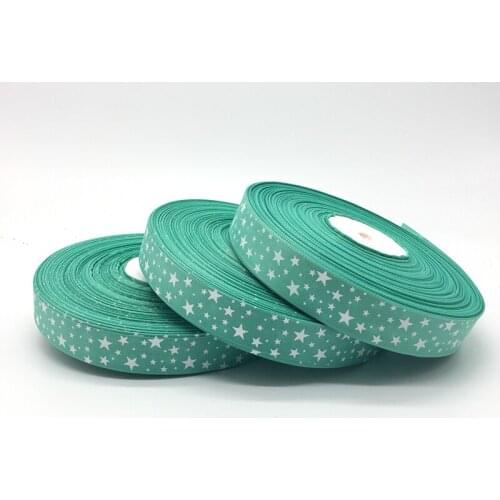 5 Yards/lot 1Inch (25mm)Wide Cyan Printing Stars Grosgrain Ribbon Hair Bow/Christmas/wedding DIY Sewing Craft
