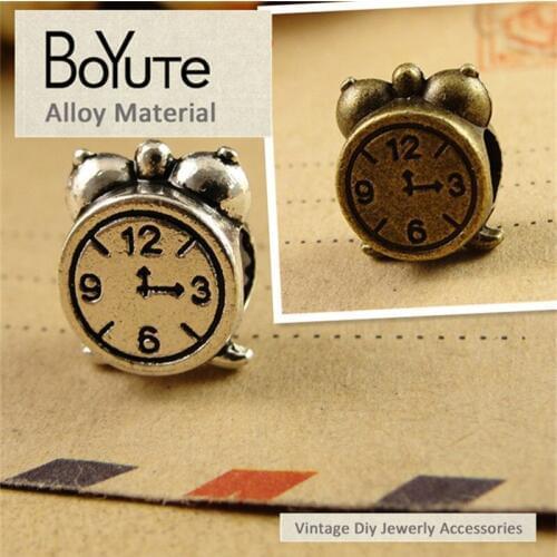 BoYuTe (50 Pieces/Lot) 14*11*7MM Two Colors Zinc Alloy Beads Clock Charms Bead fit Bracelet Diy Pendant for Jewelry Making