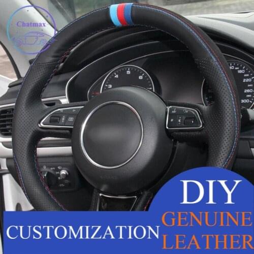 For Audi A3 A5 A7 Black Leather Black Suede Blue Red Marker Steering Wheel Cover Anti-slip fit all season comfort touch design