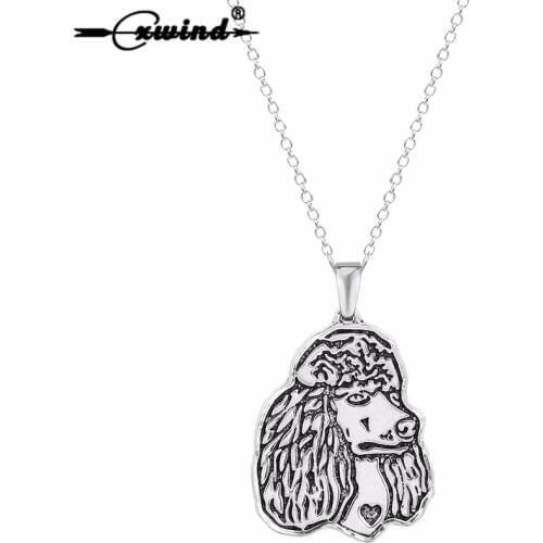 Cxwind Giant Poodle Silhouette Pet Dog Tag Breed Collar Charm Pendant Necklace Pet Poodle Chain Necklaces for Women bijoux femme