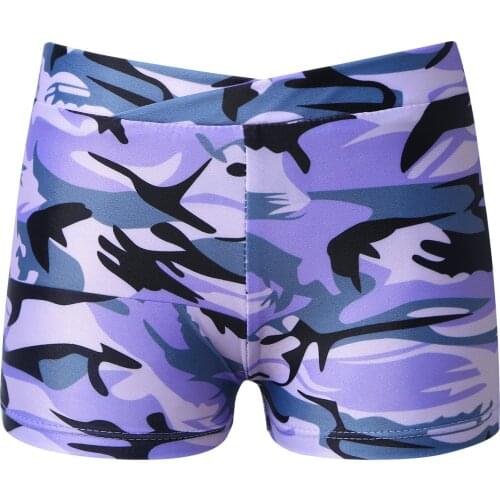 Kids Girls Gymnastic Workout Fitness Shorts Stretchy V-front Waistband Boy-cut Slim Fit Sports Bottoms Ballet Shorts Dance Wear