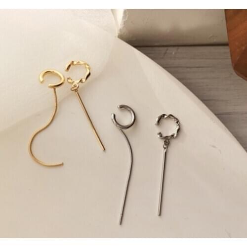 Korean Asymmetry Geometric Open Circle Ear Cuff Kpop Round Clip on Earcuff Simple Long Chain Tassel Earrings for Women Jewelry