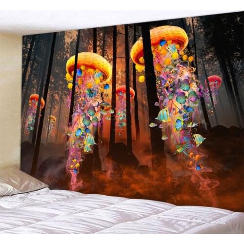 Mushroom God Deer Psychedelic Scene Home Decoration Art Tapestry Bohemian Decoration Yoga Mat Hippie Background Wall Sheets