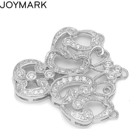 JOYMARK 925 Sterling Silver Zircon Stone 3 Rows Retro Flower Tassels Pearl Necklace Pendant Connector Findings SLJQ-CZ019