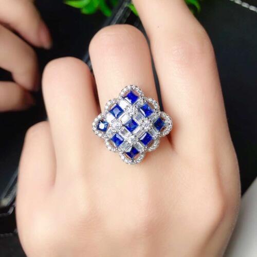 KJJEAXCMY Fine Jewelry 925 sterling silver inlaid natural sapphire female ring support test xcvghj