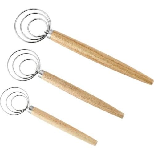 3pcs Sizes New Stainless Steel Blender Bakeware DIY Wooden Hand-held Bread Dough Whisk Eggs Beater Mixer baking Tool