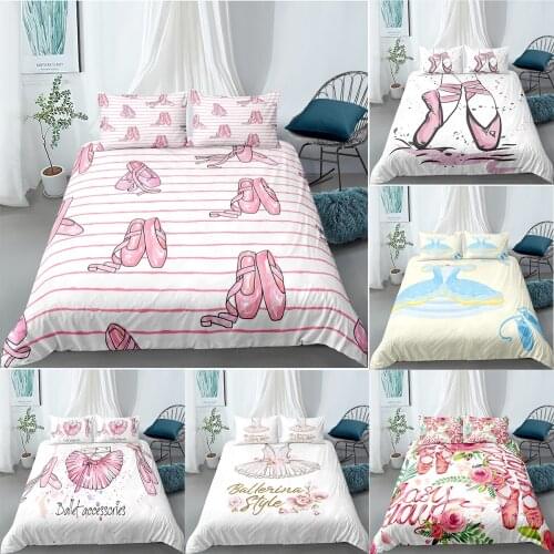 Pink Ballet Accessory Shoes Dress Bedding Set Duvet Cover White Home Textile Bedclothes For Kids 135x200 King Single Twin Size