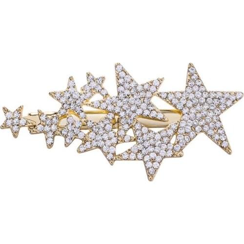 Korean Full Glitter Rhinestone Duckbill Hair Clip Girls Irregular Big Small Star Hairpin Geometric Metallic Gold Silver Barrette