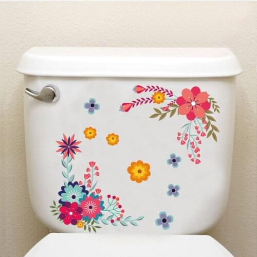 Creative Flower Mural Toilet Stickers Bathroom Decoration Stickers Bathroom Decor Self-adhesive Paintings Removable PVC Sticker