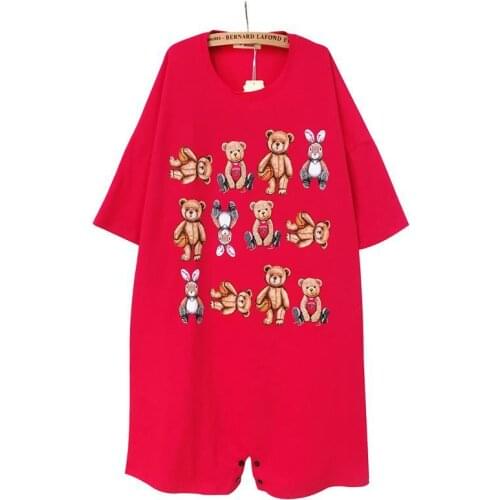 3310c-12Summer Pajamas Women Pure Cotton Short-sleeved Summer Cute One-piece Pajamas Can Wear Outside Cotton Home Clothes