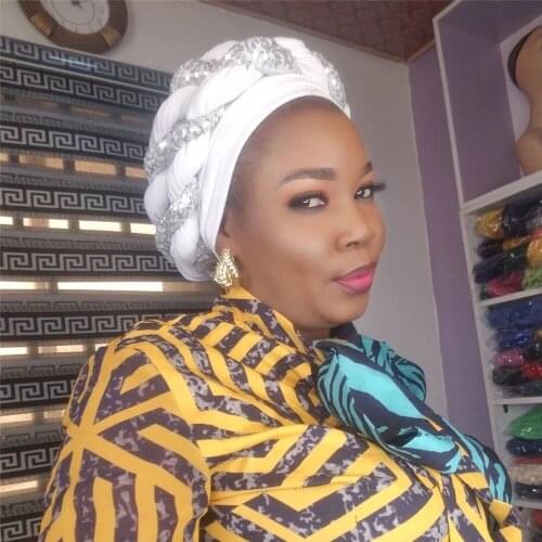 2021 Fashion African Auto Gele Headtie Sequins Braids Womens Turban Cap Muslim Headscarf Bonnet Ready to Wear Hijab Wedding Hat