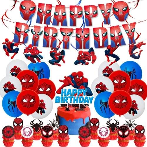 Disney Marvel Spiderman Theme Party Supplies Set Anime Figures Children Birthday Decorations Banners Latex Balloons Cupcake Card