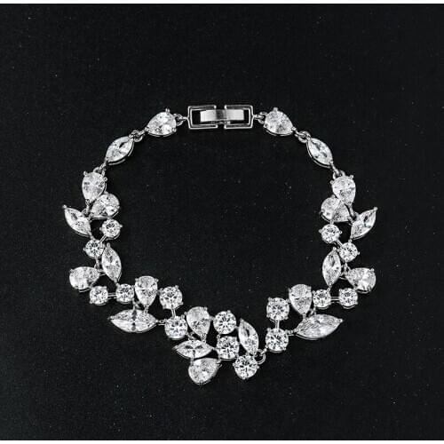 New Arrival Exquisite Leaf Shape Cubic Zirconia Crystal Bridal Bracelet for Women Wedding Jewelry