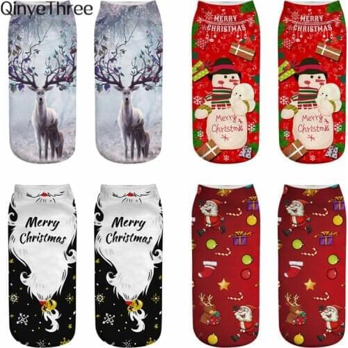 New 3D printing Christmas Socks Funny Men Cartoon Elk Snowman Santa Sokken Low Cut Unisex Ankle Xmas Sox Calcetines hombre