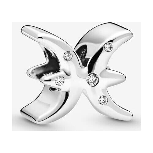 New 100% 925 Sterling Silver Beads Sparkling Pisces Zodiac Charm fit Original Pandora Bracelets Women DIY Jewelry Fashion Gift