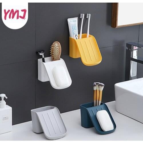 Bathroom Organizer Wall-Mounted Soap Holder Drainage Storage Finishing Racks Strong Seamless Stickers Suction cup Soap Box 2020